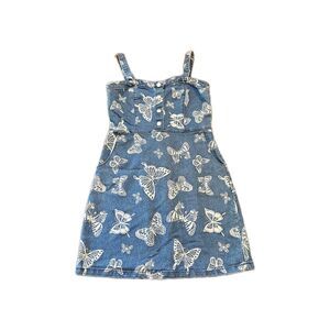 Denim Mini Dress Size L Stretch Y2K Coquette Festival Casual Butterfly Print